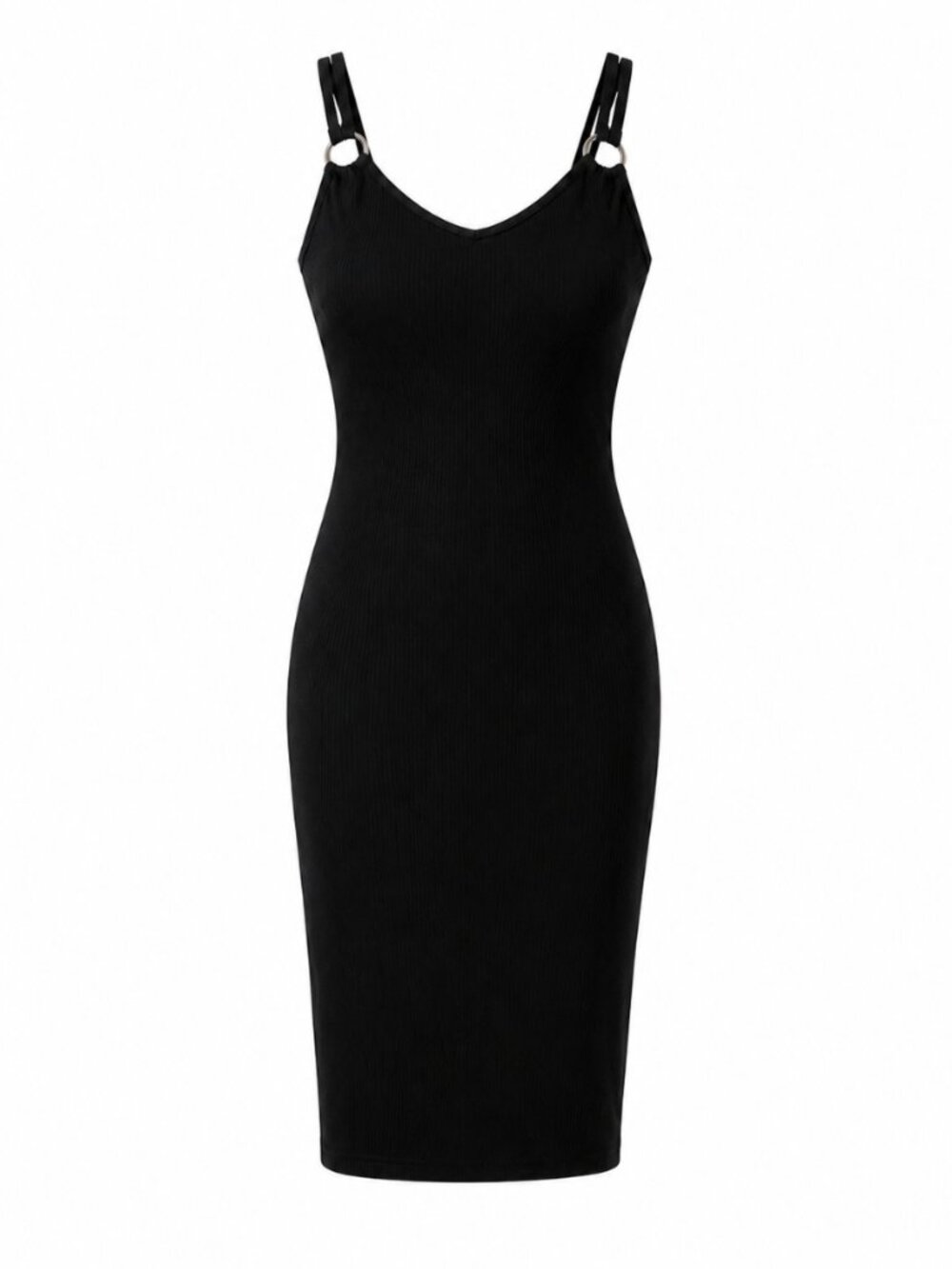 🌷 2/15 Ardene Black Ribbed Strappy Bodycon Midi Dress Size S/P